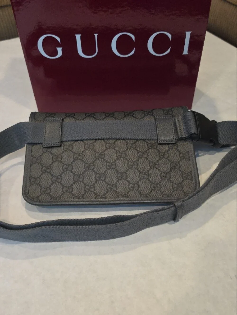 Gucci Gray GG Supreme Canvas Belt Bag with Silver Double G